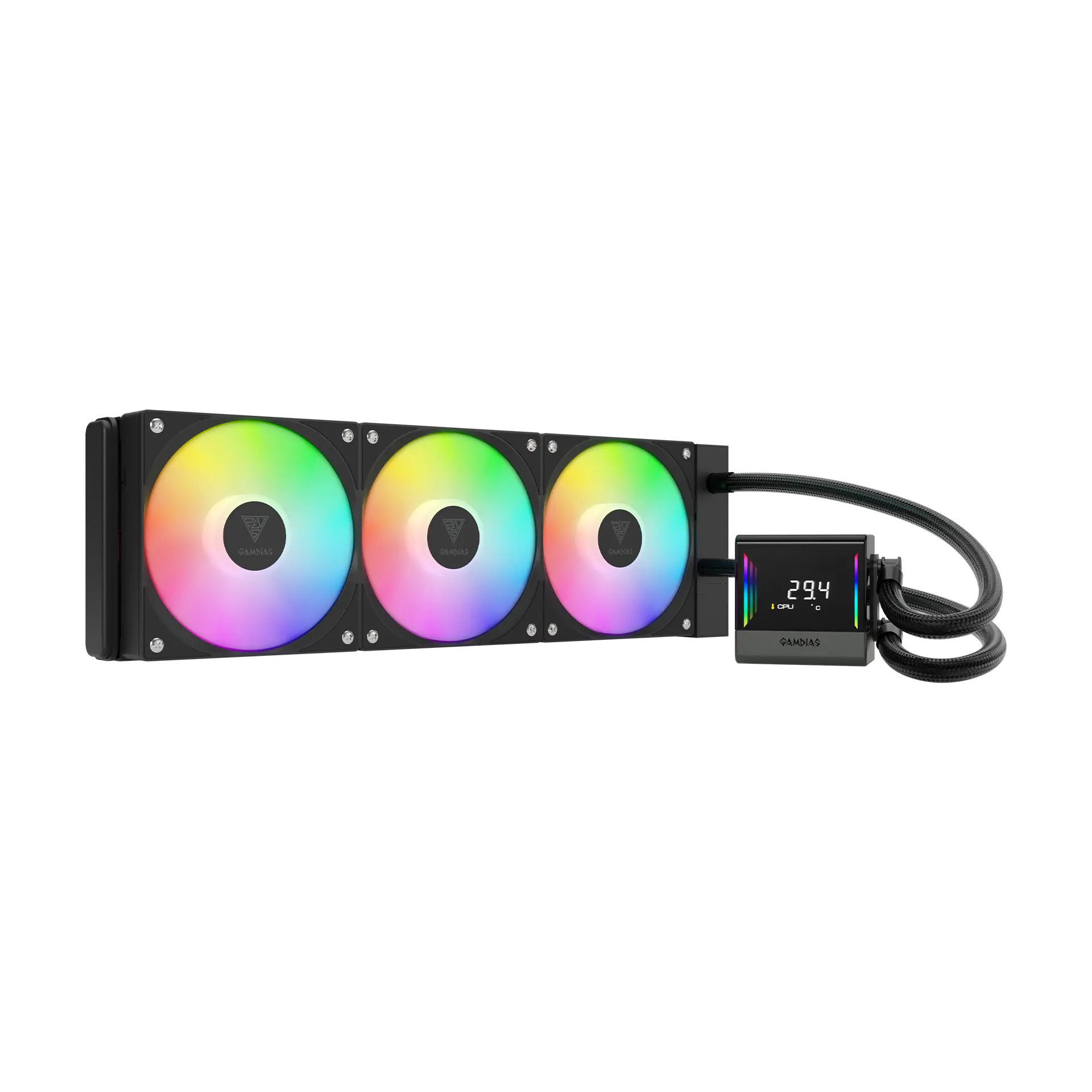 GAMDIAS CHIONE E4-360 ELITE COOLING POWER — Rotatable 2.1 LCD Display, Patented in-line PWM Pump, Op
